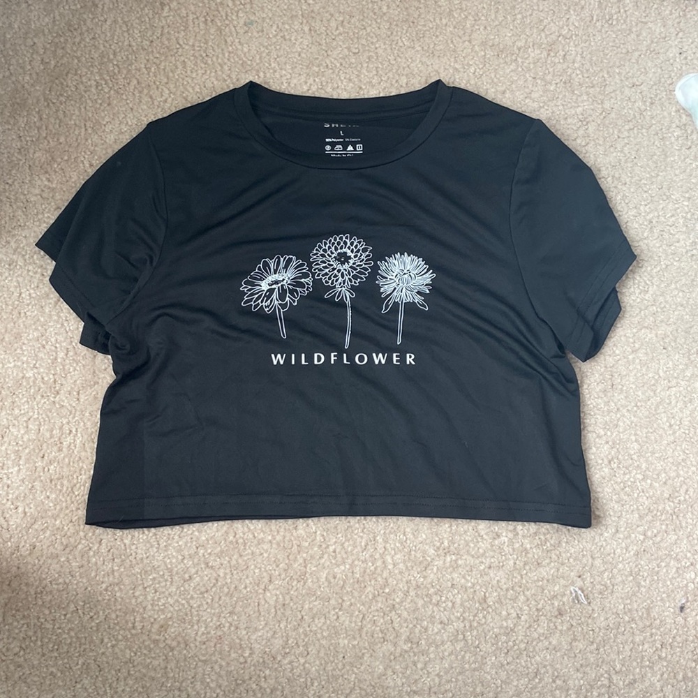 Black T-Shirt w/ Flowers